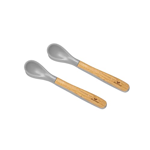 Image of Avanchy Bamboo & Silicone Infant Training Spoons, BPA Free - Soft Tip, Easy on Gums, First Stage Feeding Utensils for Baby-Led Weaning, Self-Feeding, Gray