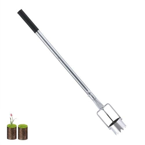 Fioriera per bulbi aggiornata con manico lungo per scavare, per rimuovere le zolle, manico retrattile, regolabile, fori di scavo per serra, giardino, prato, tagliaerba (diametro 5 cm)
