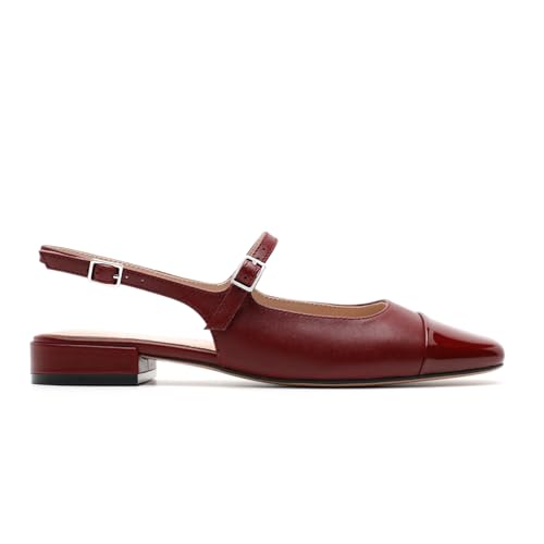 Genuine Leather Slingback Flats for Women Square Toe Elegant Women's Flats with Buckle Strap Dress Shoes for Casual Work Office Party 5