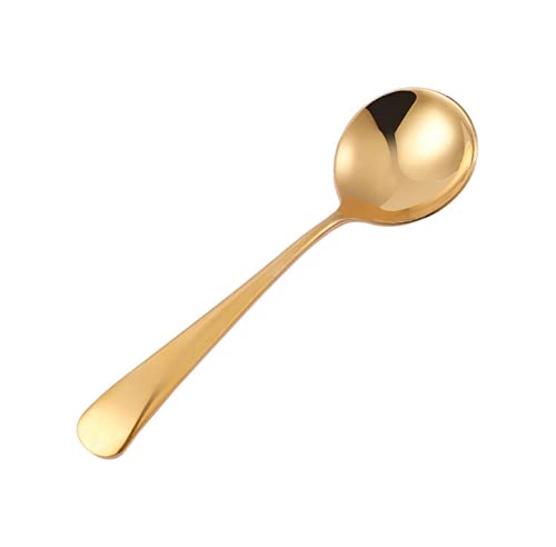 4 Pack Gold Soup Spoons Stainless Steel Round Large Head Bowl Heavy Handle Food Serving Spoons