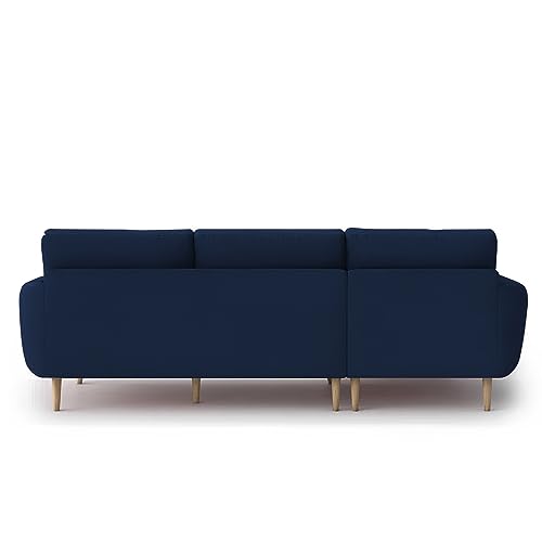 Image of BRAXTON Lindel LHS 4 Seater L Shape Sofa Set for Living Room (Blue) Premium Velvet Fabric Sofa