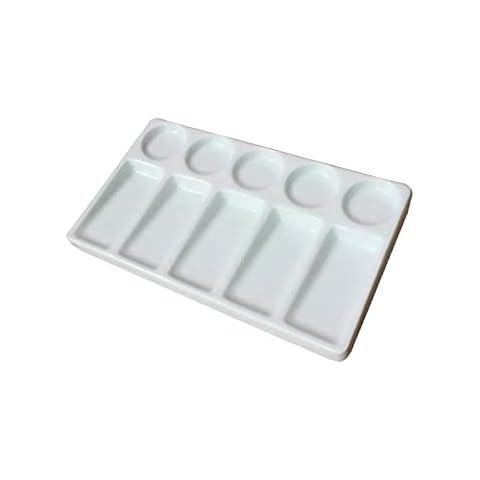 Gemerglity Ceramic Artist Paint Palette Tray - 10-Well Rectangular Shape Porcelain Leak Proof Painting Palette for Watercolor Gouache Painting Students or Art Studio Cover