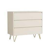 Nera 3 Drawer Chest of Drawers Wood Dresser Drawers for Bedroom Furniture Storage with Metal Legs (Cream)
