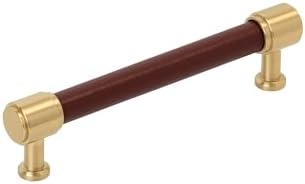 Signature Hardware 954066-5116 Lazzara 5-1/16 Inch Center to Center Brown Leather Bar Cabinet Pull - Champagne Bronze