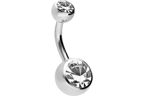 PIERCINGLINE Piercing de ombligo de acero quirúrgico de 2 cristales - Bananabell Piercing en color plata | Color cristal claro