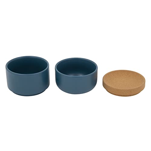 Image of Ceramic and Cork 3 Piece Stackable Salt and Pepper Cellar For Countertop Space Saving, Easy Lift Lid to Retain Freshness, Natural Cork and Teal Ceramic