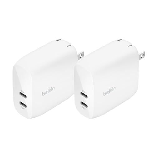 Image of Belkin Dual USB C Charger Block 60W (2 Pack) w /PPS Super Fast Charging - Samsung Galaxy S25, Apple iPhone 17, Air, Pro, Pro Max, iPad, AirPods, Apple Watch, Google Pixel, Nintendo Switch 2 - White