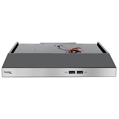 RecPro RV Range Hood with Charcoal Filter & LED Lamp | 12V DC Motor | 60W Energy Efficient | Built-in Charcoal Filter | Sleek Design | Hard-Wired Installation | 0.8A Fan Motor (Stainless Steel)