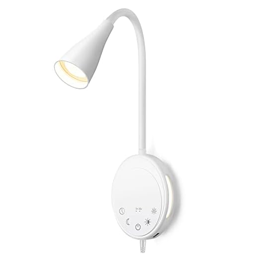 SANKEDOU LED Wall Mounted Reading Light, Book Light for Reading in Bed with Touch Control, 5 Dimmable, USB Output, Night Light & Timers Function, Flexible Gooseneck Headboard Bed Lights (White)