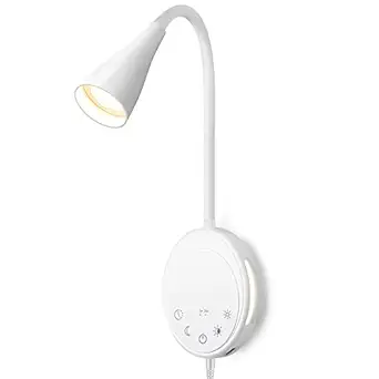 SANKEDOU LED Wall Mounted Reading Light, Book Light for Reading in Bed with Touch Control, 5 Dimmable, USB Output, Night Light & Timers Function, Flexible Gooseneck Headboard Bed Lights (White)
