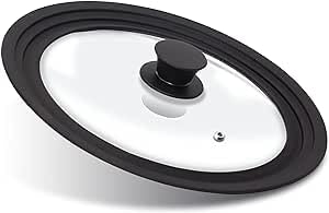 PNJB Universal Lid for Pots, Pans and Skillets, Tempered Glass Covered with Heat Resistant Silicone, Easy Use Replacement, Multiple Lid Sizes and Saving Storage Space, (16 X 20cm)