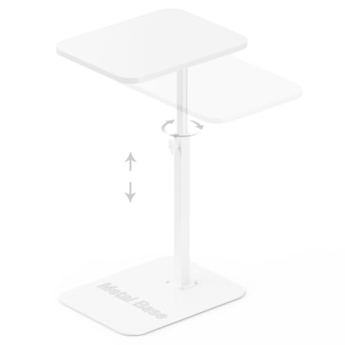 Image of HzTinT Side Table Sofa Tray for Couch Heavy Metal Base Swivel /Adjustable Height, Sofa Bed Bathroom Study TV Tray C Shaped End Table Food Snack Trays for Eating