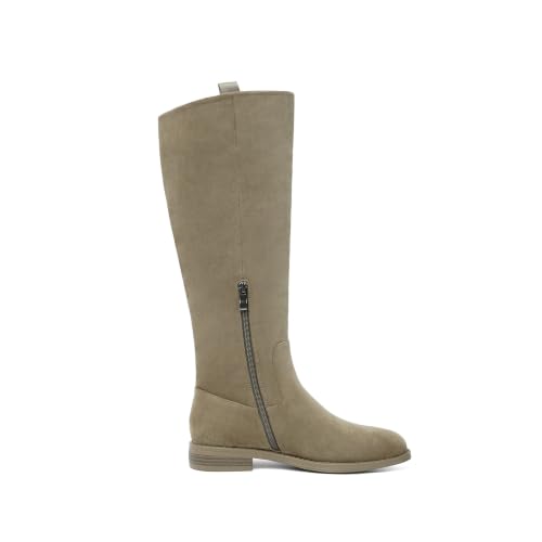 Image of Knee High Boots Women Rounded Toe Flat Retro Bais Opening Low Chunky Heel Riding Boots