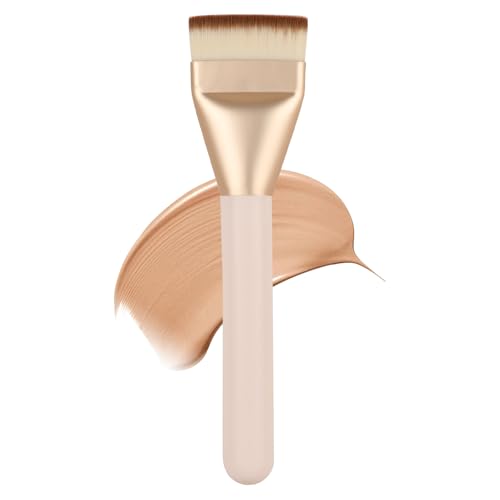 Flat Foundation Brush for Liquid Makeup - Korean Makeup Spatula Brush Ultra Thin Professional Face Brush for Blending Cream Concealer Primer Streak-Free Seamless Application Soft Synthetic (Beige)