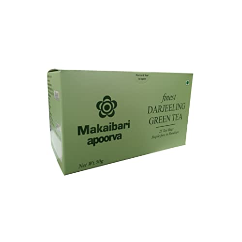 Image of Makaibari Apoorva Organic Darjeeling Green Tea Bags | Usda Certified Premium Green Tea | Anti-Oxidants, Immunity Booster | 100% Organic | 25 Tea Bags | 50 Gm (Pack Of 4)