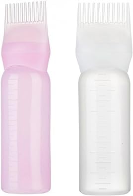 Jinshining White Brush Bottle with Comb, Shampoo Hair Color Hair Dyeing Bottle, Oil Applicator Bottle for Hair, Applicator Brush Bottle for Roots Professional Process Coloring and Highlighting Tools