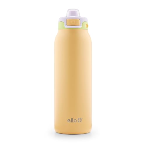 Ello Pop & Fill 32oz Stainless Steel Water Bottle with Quick Fill Technology, Double Walled and Vacuum Insulated Metal, Leak Proof Locking Lid, Sip and Chug, Reusable, BPA Free, Sunset Meadow