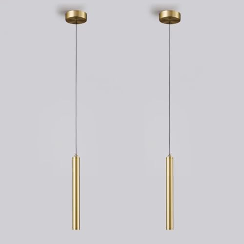 LIGKIN 2 Pezzi Lampada a sospensione LED Lampadario Moderno Design Minimalista Lampada da soffitto LED Dorato Plafoniera Alluminio per Sala da pranzo Camera da letto Soggiorno