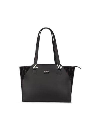 Image of ZOUK Printed Jute Handcrafted Vegan Leather Black Women's Check-point Friendly Classic Business Bag