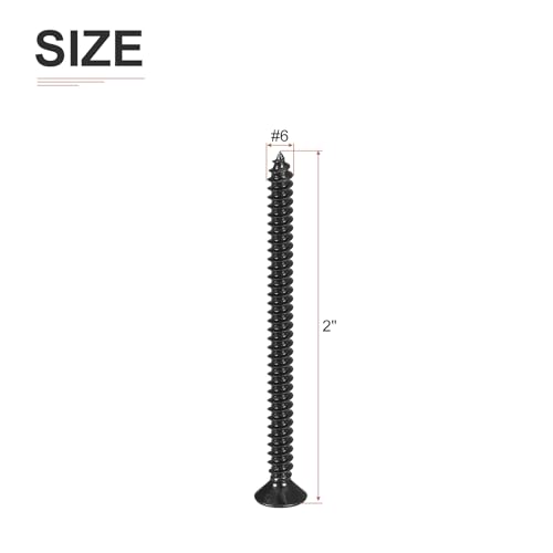 Image of DTGN 100Pcs #6x2 inch Flat Head Wood Screws, 304 Stainless Steel Phillips Self Tapping Screws - Good for Woodworking, Furniture - Black