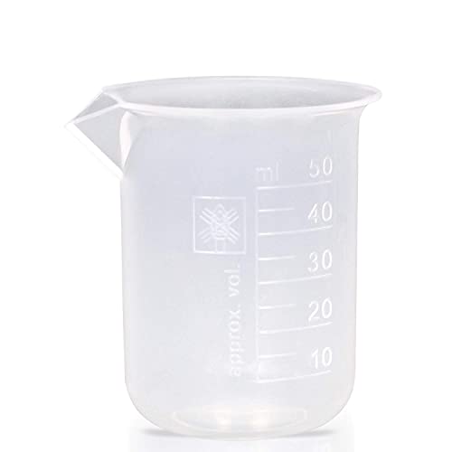 Supertek Plastic Beaker 50ml, High Clarity Polypropylene Beaker Set with Raised Graduations, Pack of 12 Beakers