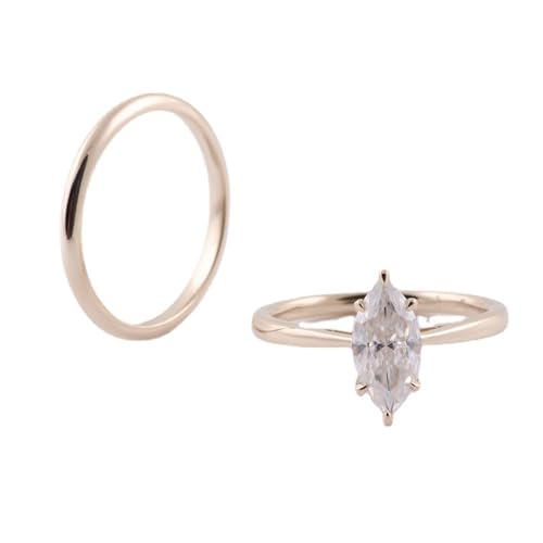 Daesar Anillo de Compromiso para Mujer con 2Pcs Set de Anillo Marquesa con Moissanita, Oro Amarillo 9K, Talla 11(51mm), Anillos de Compromiso Boda Oro