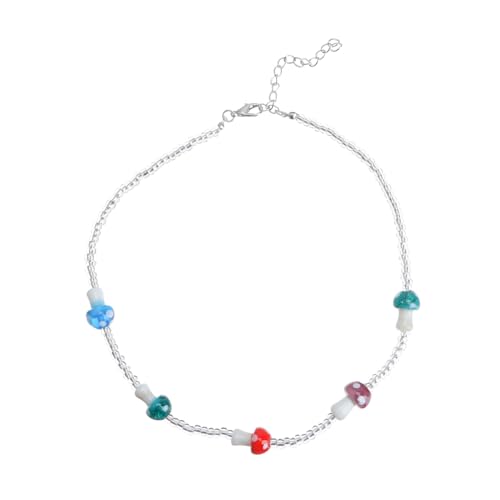 Homoyoyo Dainty Mushroom Necklace for Women - Vintage Glass Pendant on Delicate Chain - Unique Collar Accessory Nature Lovers and Fashion Enthusiasts 1 Piece