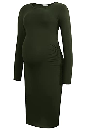 Smallshow Robe Grossesse Manches Longues Femmes Robes Maternité,Army Green,M