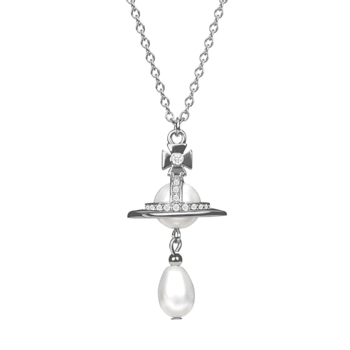 Saturn Necklace for Women, Baroque Pearl Zircon Pendant Necklace, 18K Gold Adjustable Chain Jewelry, Birthday Gift for Women,Neckalce for Sister Mom and Daughter,Meaningful Jewelry