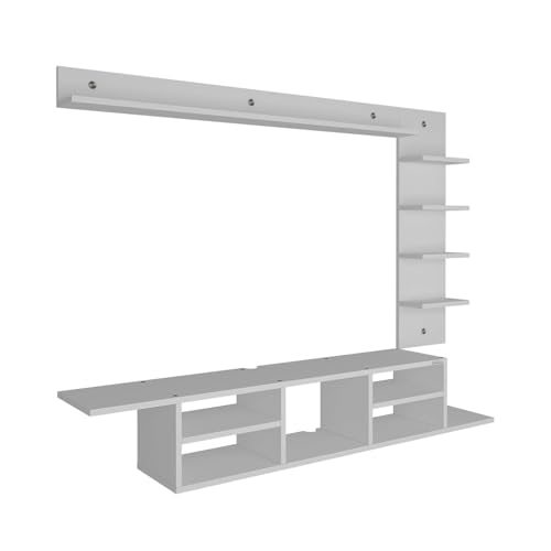Image of Anikaa LED Light TV Unit Wall Mounted TV Unit Wall TV Cabinet TV Stand for Living Room, Set Top Box Stand - White (D.I.Y - Do-It-Yourself) Ideal for up to 50 inch inches