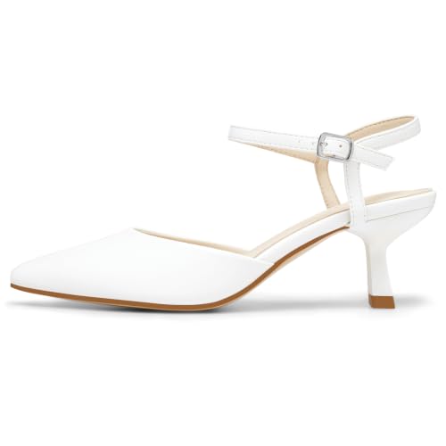 Image of MaxMuxun Kitten Heels for Women Pointed Toe Pumps Ankle Strap Kitten Heels 2.7 Inch Wedding Party Dress Shoes