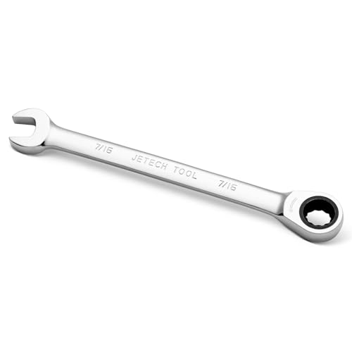 Jetech Ratcheting Combination Wrench, Industrial Grade Gear Spanner with 12-Point Design, 72-Tooth Ratchet, Made with Forged and Heat-Treated Cr-V Steel in Chrome Plating, SAE (Single SAE 7/16")