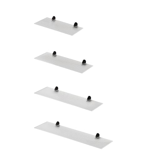 Euro Tische Étagère murale en verre transparent striée de 30 cm pour salle de bain, étagère de...