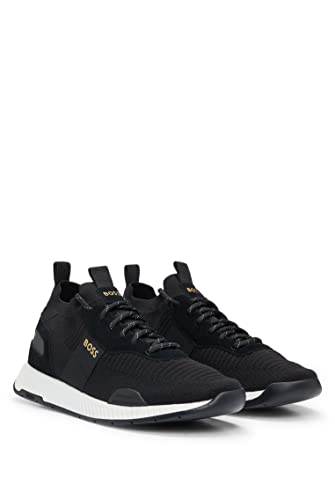 Image of BOSS Mens Titanium Runn TTNM EVO Suede-Trim Trainers in a Sock Style Size