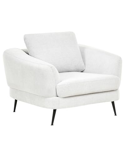 Sillón tapizado de Tela con reposabrazos Patas de Hierro Sala de Estar Blanco Crema Kjaer