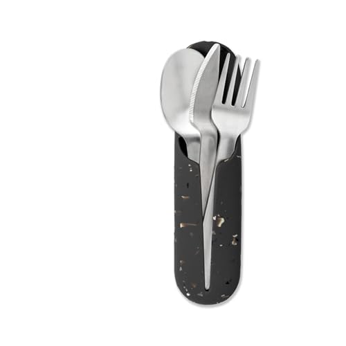 W&P Porter Stainless Steel Utensils with Silicone Carrying Case | Terrazzo Charcoal | Spoon, Fork & Knife for Meals on the Go | Portable and Compact Set
