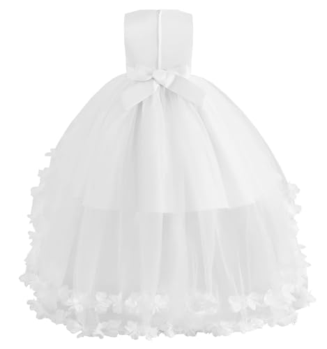 JerrisApparel Girls Flower Tulle Dress Layered Skirt Bowknot Back Wedding Party Dress Princess Formal Gown2