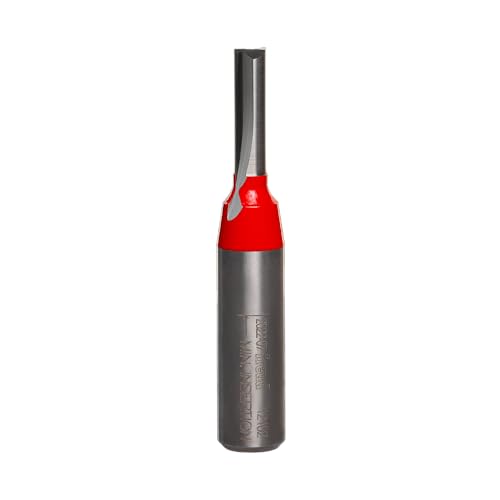 Image of Freud 12-102: 1 /4 inch (dia.) Double Flute Straight Bit with 1 /2 inch shank, 2-7 /8 inch overall length,Red