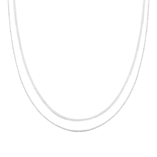 JchEnye Lot de 2 Colliers Serpent en Argent Dames Chaîne Plate plaquée Or Blanc Collier Serpent Ajustable Cadeau