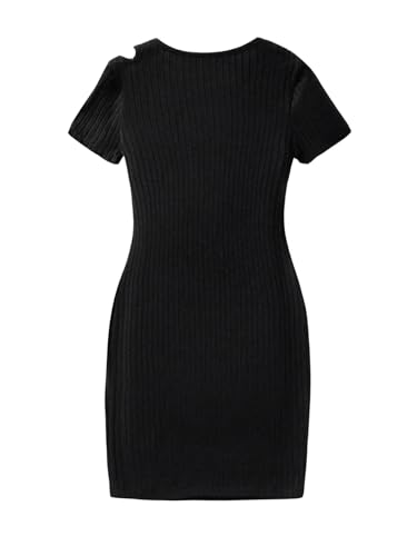 OYOANGLE Girl's Short Sleeve Cut Out Ribbed Knit Short Dress Basic Fitted Pencil Dresses2