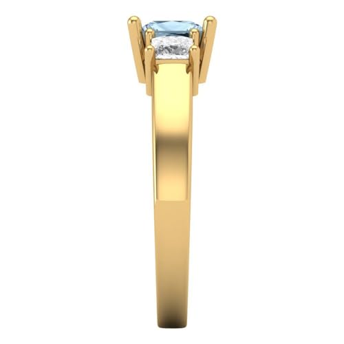 1.11 ct Princess Cut Natural Aquamarine 14k Yellow Gold Three-Stone Wedding Engagement Bridal Promise Ring3
