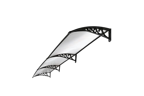 Image of CHENNAI Window Blinds and Shades DIY Polycarbonate Awning (Engineered Plastic Brackets) Window Sunshade Door Weather Shed Rain Canopy Awnings - 12'Widthx3'Depth (Black Brackets & Clear Sheets)