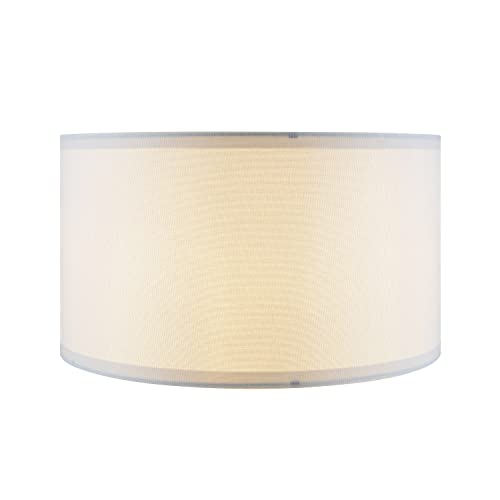 Aspen Creative 38872, Contemporary Design Drum Collapsible Uno Lamp Shade For Table Lamp And Pendant Light, 16" Top X 16" Bottom X 9" Height, Threaded Uno 36Mm, White Linen #TOP1