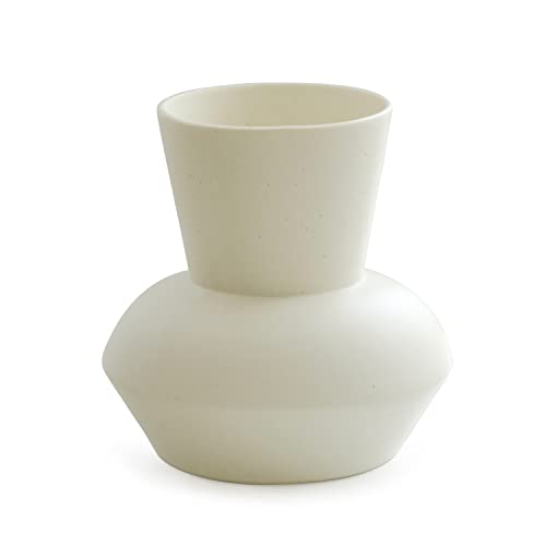 Wide Mouth Ceramic Flower Vase, Minimalist Decor For Living Room (Crème) #TOP30
