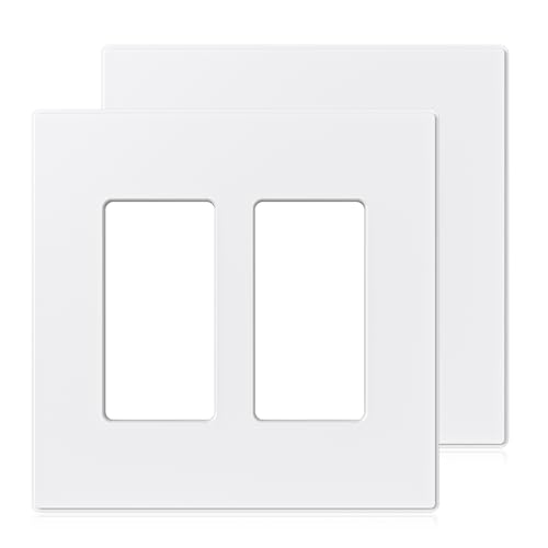 Image of ELEGRP 2-Gang Screwless Decorative Wall Plates, Mid-Size 4.88 inch height x 4.94 inch length Unbreakable Thermoplastic Faceplate Cover for Decorator Receptacle Outlet & Switch, UL Listed (2 Pack, Matte White)