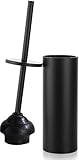 Black Toilet Plunger with Holder Bathroom Metal Canister Holder Drip Cup, Heavy Duty, Deep Cleaning