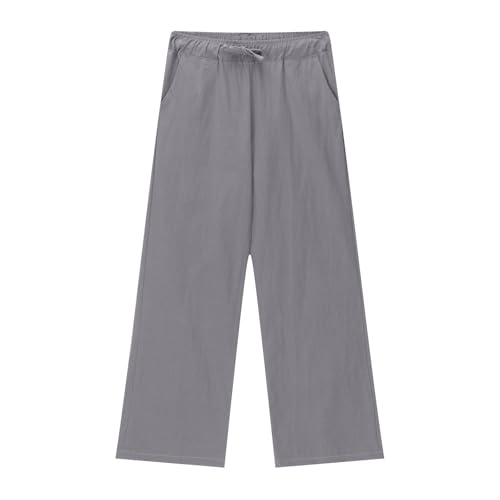 Moonker Boys Girls Linen Pants for Teens Kids Straight Wide Leg LLLLLL High Elastic Waist Solid Color Girls Long4