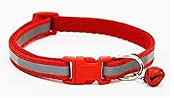 Woofy Reflective Safe Pets Collar with Bells Adjustable Length Puppy Collar Reflected Sot Nylon Collar for Puppy and Cat (10 MM, RED)