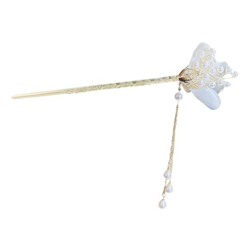 Image of 1pcs of Chinese Hair Sticks for Buns, Pearl Flower Vintage Metal Hair Chopsticks for Women and Girls Dangle Tassel Pendant Hair Accessories Hanfu Handmade Decor Hairpin (vintage)