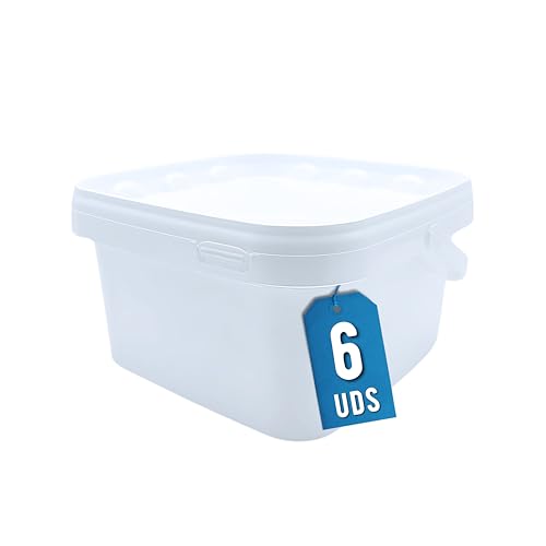 Üka • 4 Cubos Blancos de Polipropileno 2,5 L - 20x20x11 cm. Cubos de Plástico Duro con Tapa. Recipientes Herméticos para Alimentos. Cubos Vacíos con Asa. Diseño Apilable y Libres de BPA.